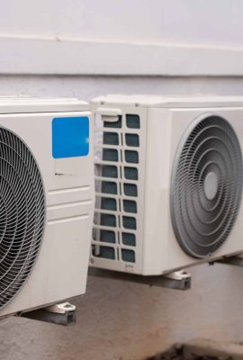 Close up shot of air conditioner mounted on wall